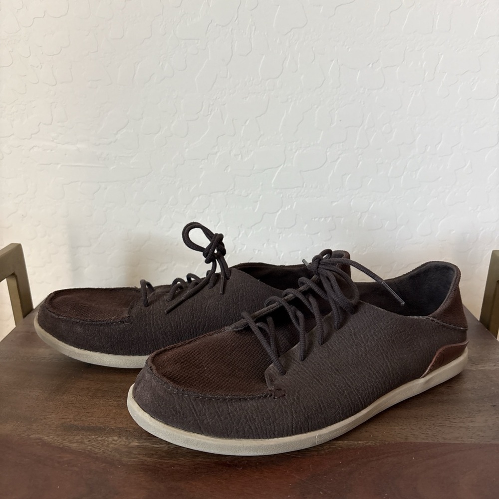 Olukai Manoa Men's Size 10 Brown Canvas Twill Casual Sneaker Lace Up 10331-1333